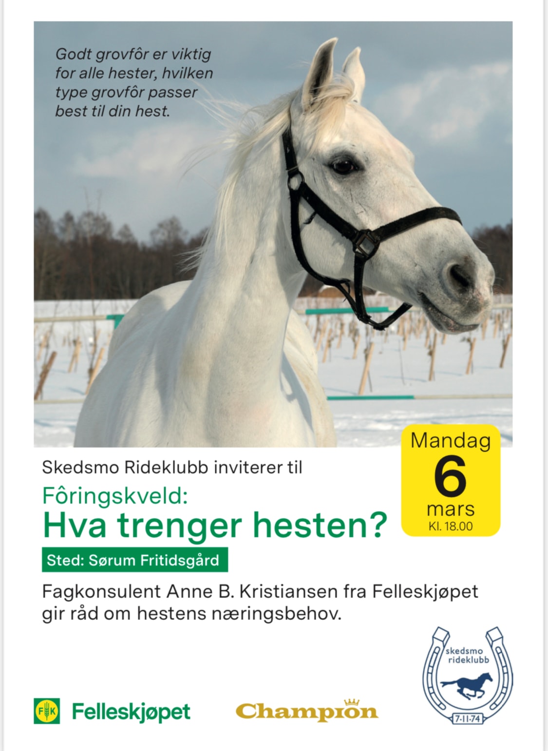 Invitasjon til Temakveld om fôring av hest